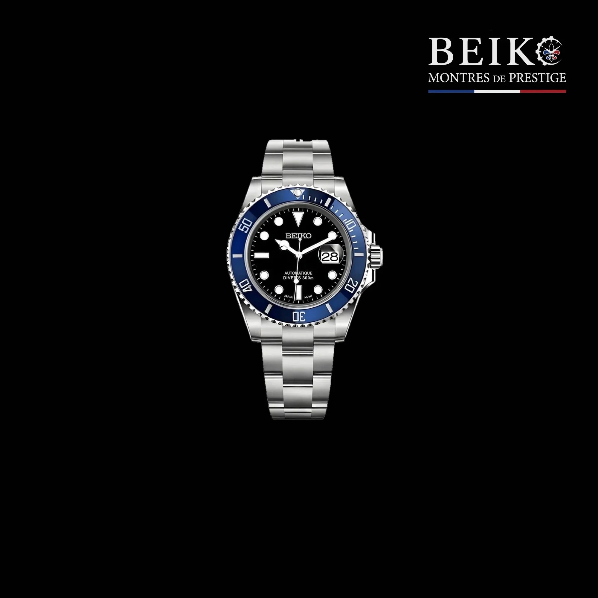Seiko Mod plongee acier lunette bleu et noir - montre automatique de prestige pour homme