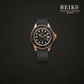 Seiko Mod plongee or rose cadran noir bracelet caoutchouc - montre automatique de prestige pour homme