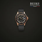 Seiko Mod plongee or rose cadran noir bracelet caoutchouc - montre automatique de prestige pour homme
