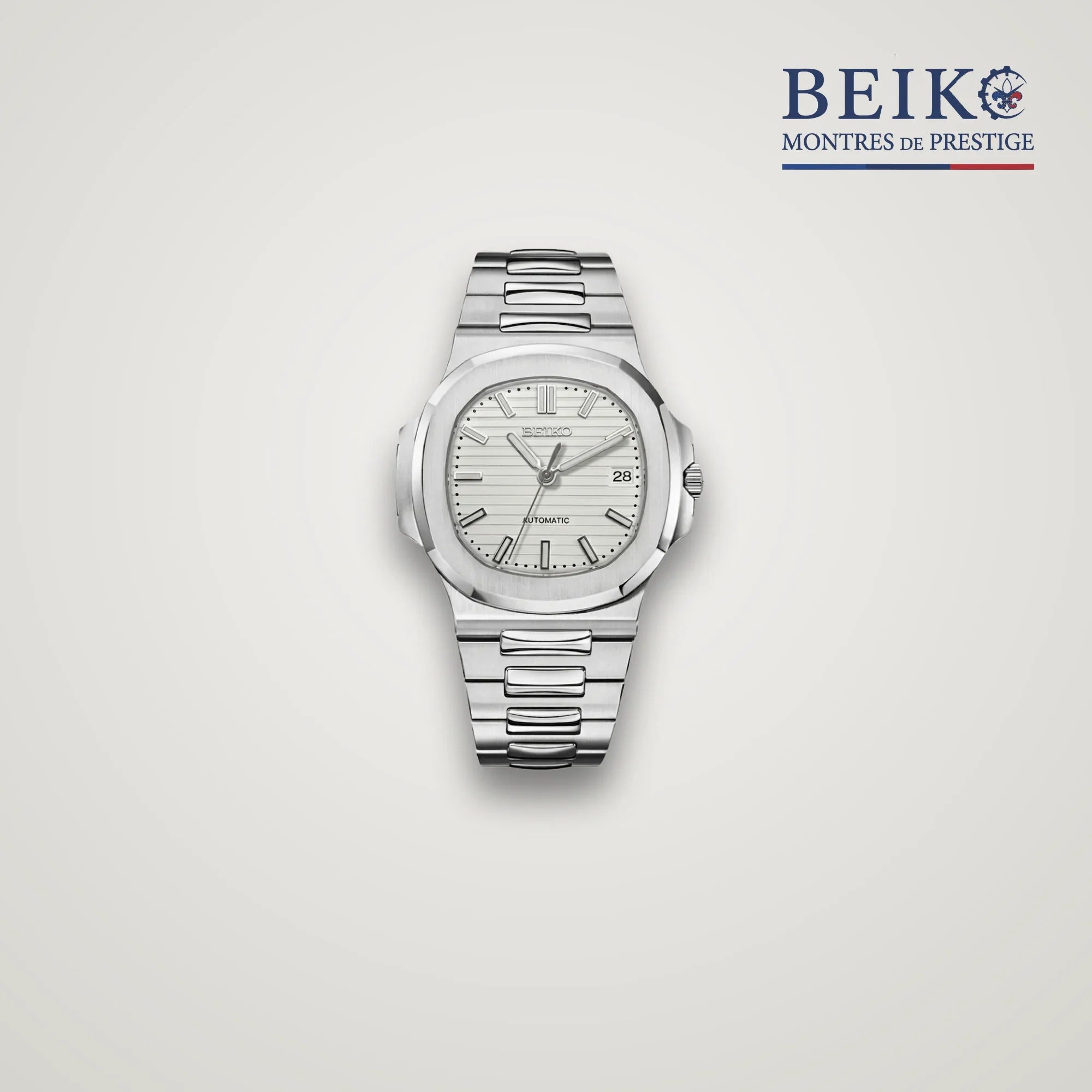 Seiko Mod sport acier bracelet integre cadran argent - montre automatique de prestige pour homme