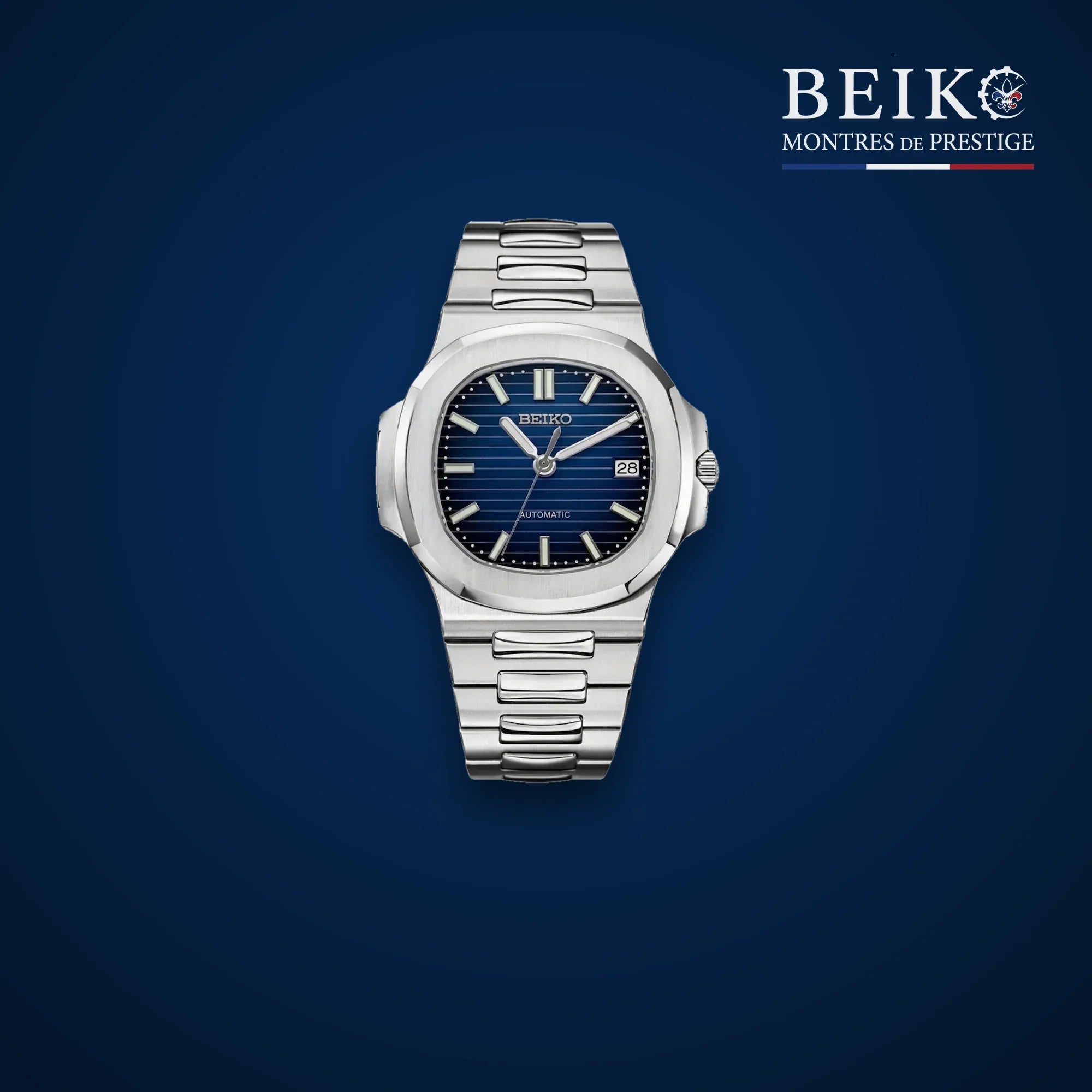 Seiko Mod sport acier bracelet integre cadran bleu - montre automatique de prestige pour homme