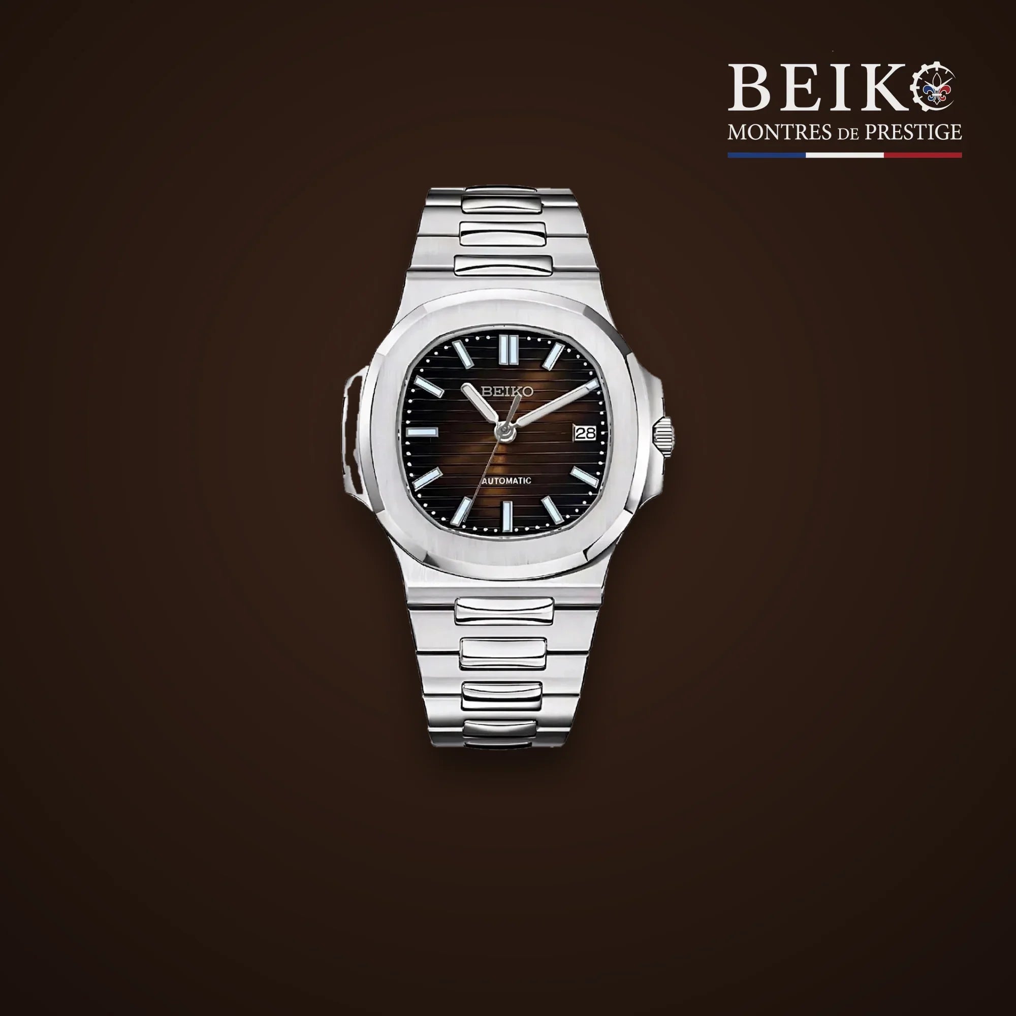 Seiko Mod sport acier bracelet integre cadran noir - montre automatique de prestige pour homme