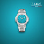 Seiko Mod sport acier bracelet integre cadran turquoise - montre automatique de prestige pour homme