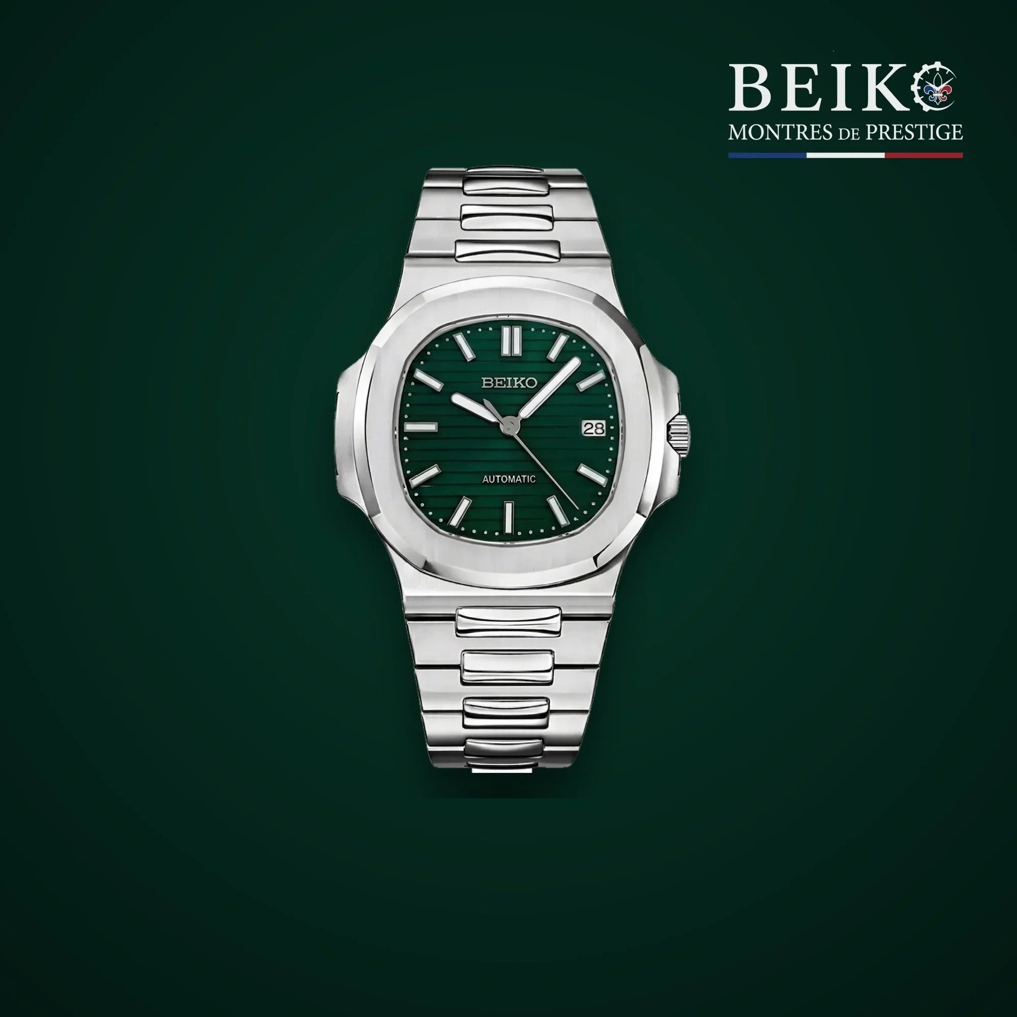 Seiko Mod sport acier bracelet integre cadran vert - montre automatique de prestige pour homme
