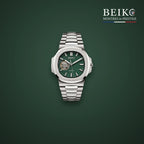 Seiko Mod sport acier bracelet integre cadran vert coeur ouvert - montre automatique de prestige pour homme