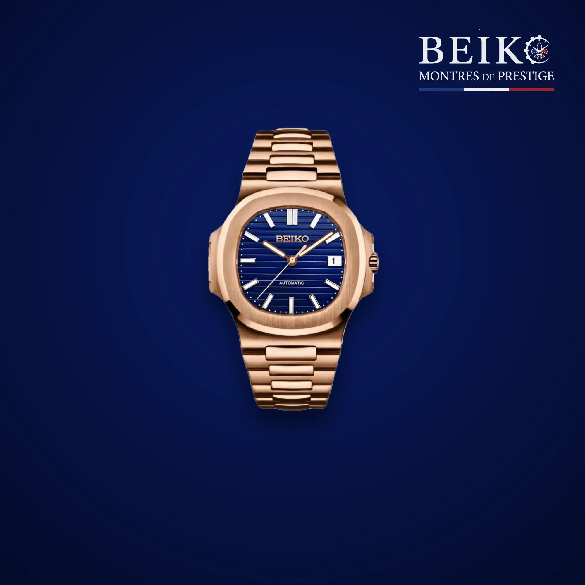 Seiko Mod sport or rose bracelet integre cadran bleu - montre automatique de prestige pour homme