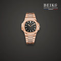 Seiko Mod sport or rose bracelet integre cadran noir - montre automatique de prestige pour homme