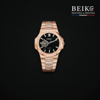 Seiko Mod sport or rose bracelet integre cadran noir coeur ouvert - montre automatique de prestige pour homme