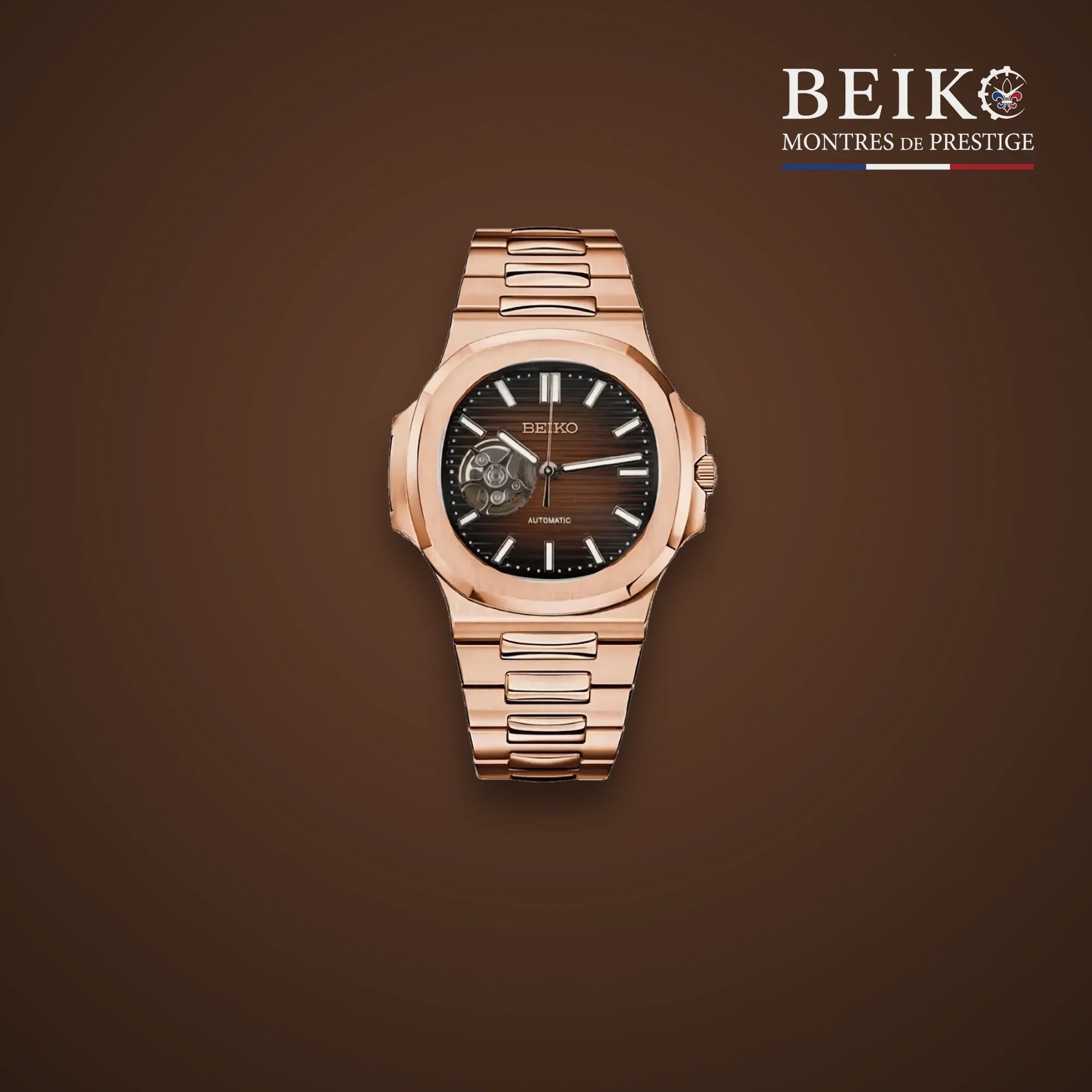 Seiko Mod sport or rose bracelet integre coeur ouvert - montre automatique de prestige pour homme
