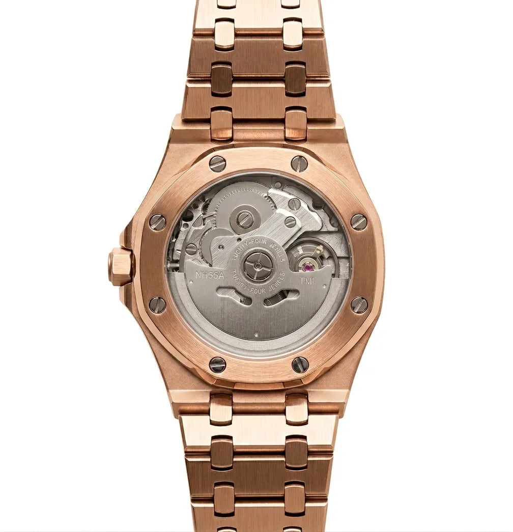 Seiko Mod Squelette Octogonal Or Rose