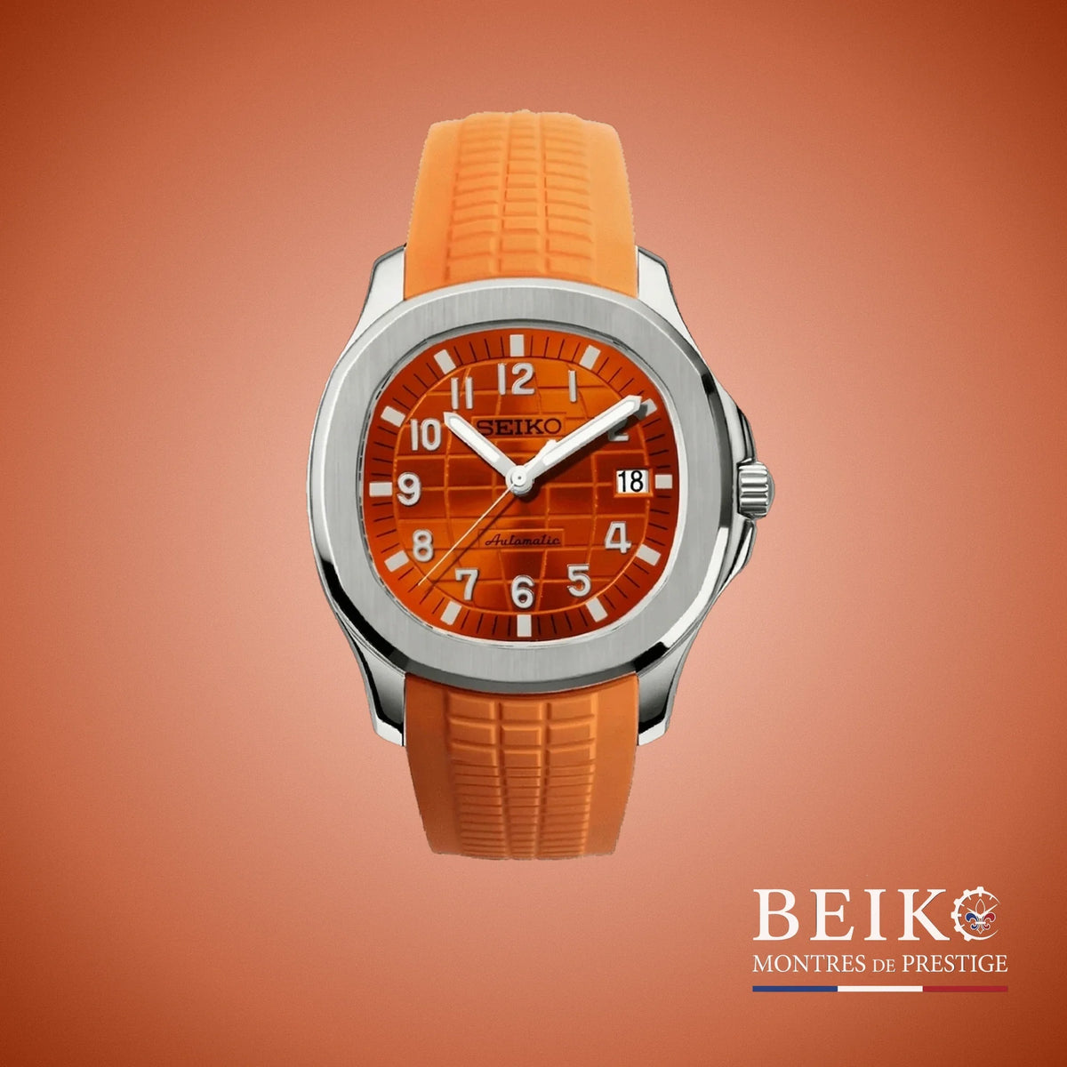 Seiko Mod Aquanaut, boîtier acier orange — montre automatique japonais NH35, verre saphir, boîtier acier, Beiko