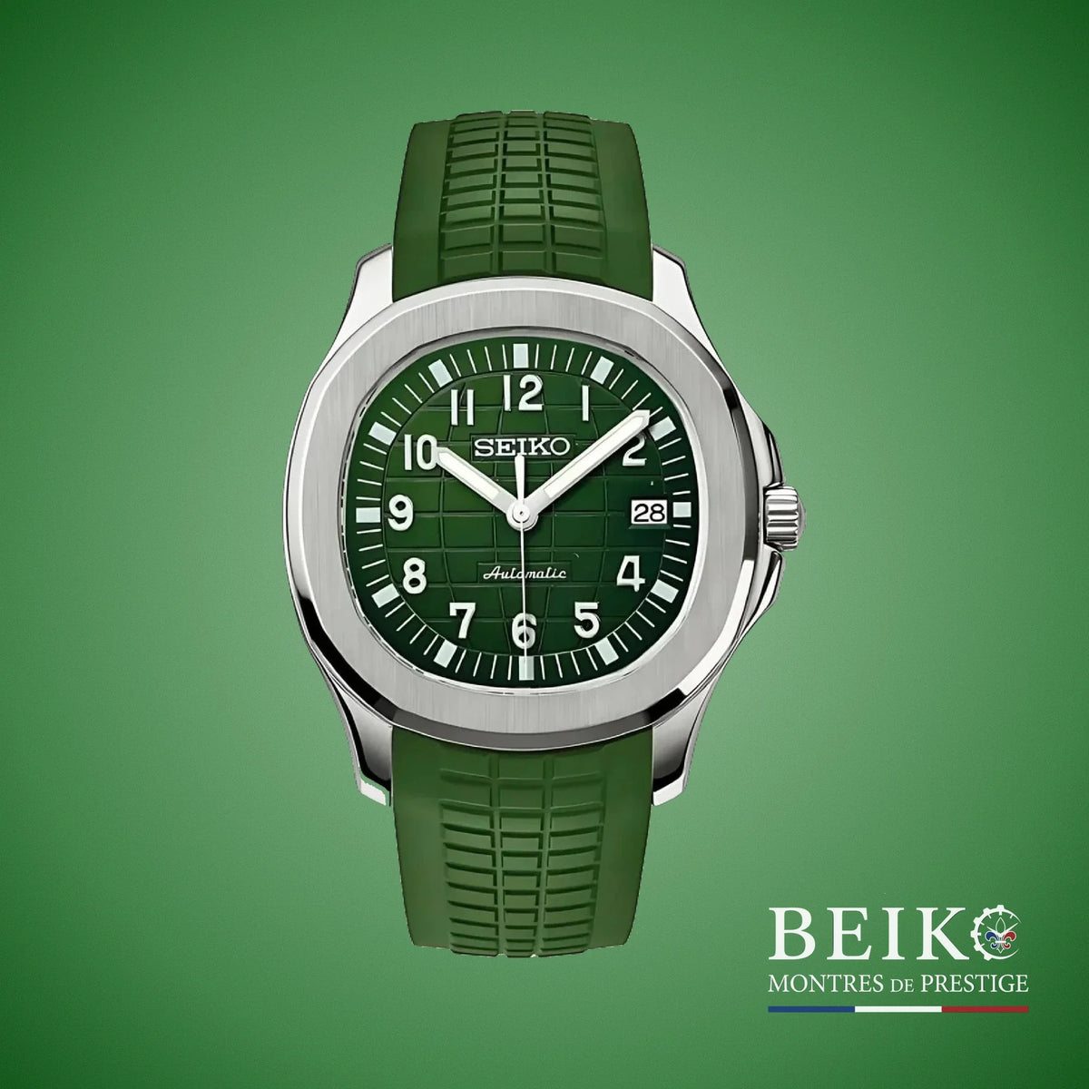 Seiko Mod Aquanaut, boîtier acier vert — montre automatique japonais NH35, verre saphir, boîtier acier, Beiko