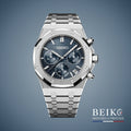 Seiko Mod chronographe boîtier acier bleu — montre méca-quartz VK63, verre saphir, boîtier acier, Beiko