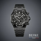 Seiko Mod chronographe boîtier et cadran noir — montre méca-quartz VK63, verre saphir, boîtier acier, Beiko