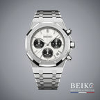 Seiko Mod chronographe cadran panda compteurs noirs blanc panda — montre automatique NH35, verre saphir, boîtier acier, Beiko