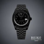 Seiko Mod Datejust, boîtier noir chiffres arabes noir — montre automatique NH35, verre saphir, boîtier acier, Beiko