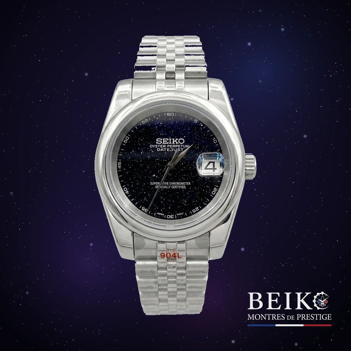 Seiko Mod Datejust, cadran galaxie édition spéciale galaxie — montre automatique NH35, verre saphir, boîtier acier, Beiko