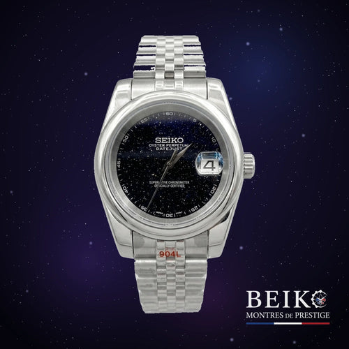 Seiko Mod Datejust, cadran galaxie édition spéciale galaxie — montre automatique NH35, verre saphir, boîtier acier, Beiko