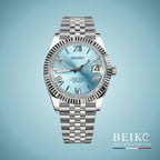 Seiko Mod Datejust, chiffres romains bleu glace — montre automatique japonais NH35, verre saphir, boîtier acier, Beiko