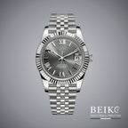 Seiko Mod Datejust, chiffres romains gris — montre automatique japonais NH35, verre saphir, boîtier acier, Beiko
