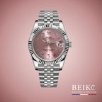 Seiko Mod Datejust, chiffres romains rose — montre automatique japonais NH35, verre saphir, boîtier acier, Beiko