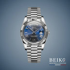 Seiko Mod Datejust, complication day date chiffres romains bleu miyota — montre automatique NH35, verre saphir, boîtier acier, Beiko