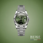 Seiko Mod Datejust, complication day date chiffres romains vert miyota — montre automatique NH35, verre saphir, boîtier acier, Beiko