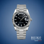 Seiko Mod Datejust, complication day date noir miyota — montre automatique NH35, verre saphir, boîtier acier, Beiko