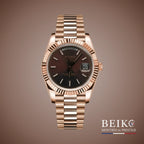 Seiko Mod Datejust, day date boîtier or rose chocolat miyota — montre automatique NH35, verre saphir, boîtier acier, Beiko