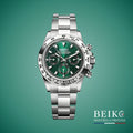 Seiko Mod Daytona, boîtier acier vert — montre méca-quartz VK63, verre saphir, boîtier acier, Beiko