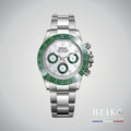 Seiko Mod Daytona, lunette verte blanc — montre méca-quartz VK63, verre saphir, boîtier acier, Beiko