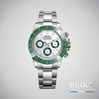 Seiko Mod Daytona, lunette verte blanc — montre méca-quartz VK63, verre saphir, boîtier acier, Beiko