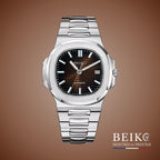 Seiko Mod Nautilus, cadran horizontal chocolat — montre automatique NH35, verre saphir, boîtier acier, Beiko