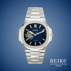 Seiko Mod Nautilus, cœur ouvert bleu — montre automatique NH35, verre saphir, boîtier acier, Beiko
