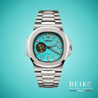 Seiko Mod Nautilus, cœur ouvert bleu Tiffany — montre automatique NH35, verre saphir, boîtier acier, Beiko