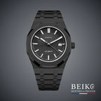 Seiko Mod Royal Oak, boîtier et cadran noir tapisserie noir — montre automatique NH35, verre saphir, boîtier acier, Beiko