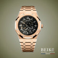 Seiko Mod Royal Oak, cadran squelette boîtier or rose — montre automatique NH35, verre saphir, boîtier acier, Beiko