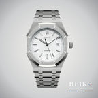 Seiko Mod Royal Oak, cadran tapisserie blanc — montre automatique NH35, verre saphir, boîtier acier, Beiko