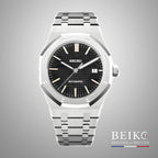 Seiko Mod Royal Oak, cadran tapisserie noir — montre automatique NH35, verre saphir, boîtier acier, Beiko