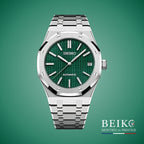 Seiko Mod Royal Oak, cadran tapisserie vert — montre automatique NH35, verre saphir, boîtier acier, Beiko