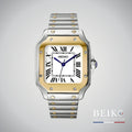 Seiko Mod Santos, boîtier bicolore or — montre automatique NH35, verre saphir, boîtier acier, Beiko