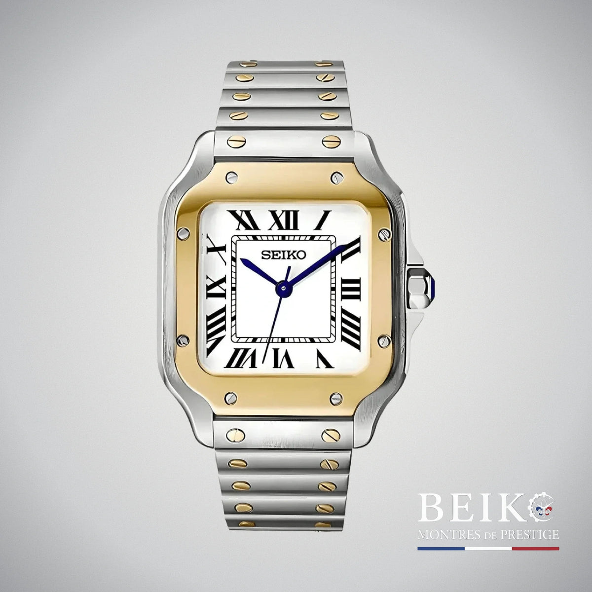 Seiko Mod Santos, boîtier bicolore or — montre automatique NH35, verre saphir, boîtier acier, Beiko