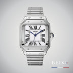Seiko Mod Santos, boîtier carré acier blanc — montre automatique NH35, verre saphir, boîtier acier, Beiko