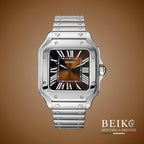 Seiko Mod Santos, boîtier carré acier chocolat — montre automatique NH35, verre saphir, boîtier acier, Beiko