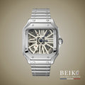 Seiko Mod Santos, cadran squelette argent — montre automatique NH35, verre saphir, boîtier acier, Beiko