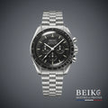 Seiko Mod Speedmaster, boîtier et cadran noir — montre méca-quartz VK63, verre saphir, boîtier acier, Beiko