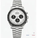 Seiko Mod Speedmaster, cadran panda compteurs noirs blanc panda — montre méca-quartz VK63, verre saphir, boîtier acier, Beiko