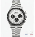 Seiko Mod Speedmaster, cadran panda compteurs noirs blanc panda — montre méca-quartz VK63, verre saphir, boîtier acier, Beiko