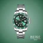 Seiko Mod Submariner, cadran et lunette vert hulk vert — montre automatique NH35, verre saphir, boîtier acier, Beiko