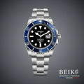 Seiko Mod Submariner, lunette bleu et noir bleu noir — montre automatique NH35, verre saphir, boîtier acier, Beiko